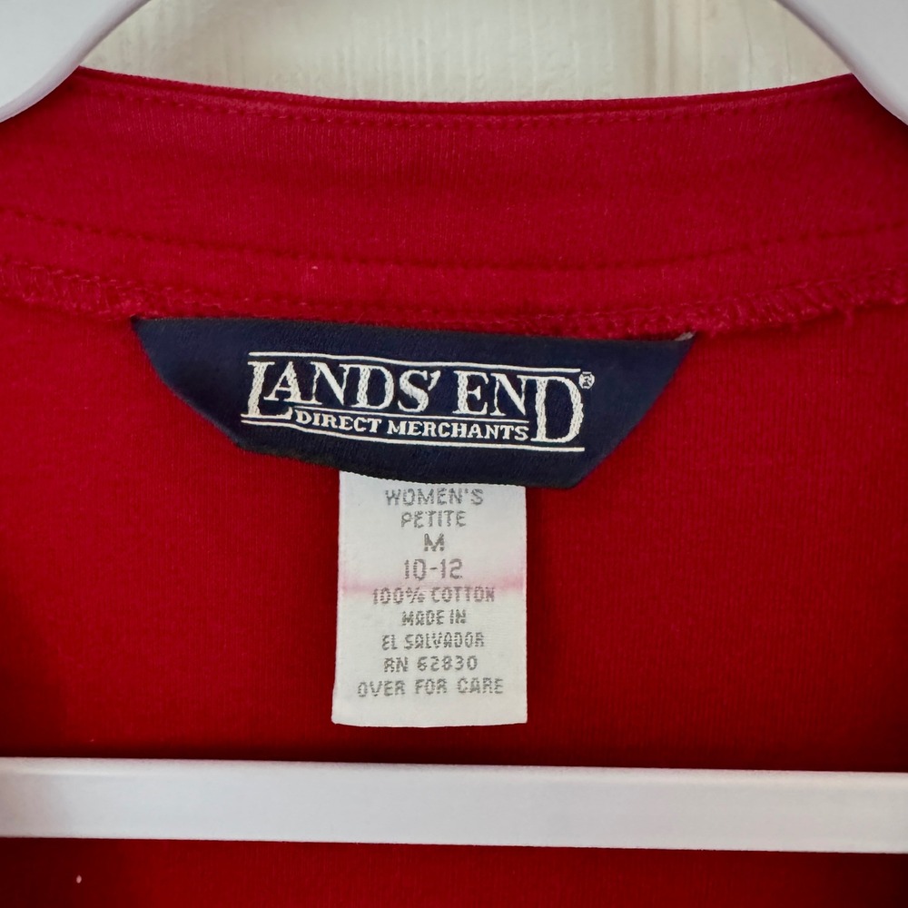 Lands End V-Neck Cotton Cardigan Sweater RedWomen's Petite M - Picture 2 of 3